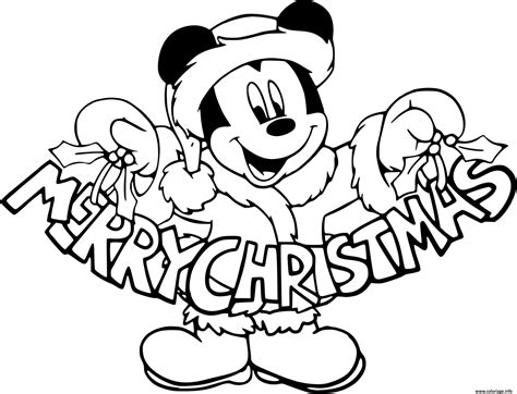 Coloriage Mickey Mouses Sign Merry Christmas Dessin Noel Disney Imprimer