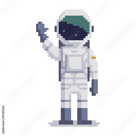 Cosmonaut Isolated On White Background Astronaut Pixel Game Style