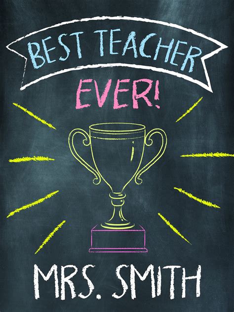 Personalised Best Teacher Ever Canvas Print Black Board And Etsy