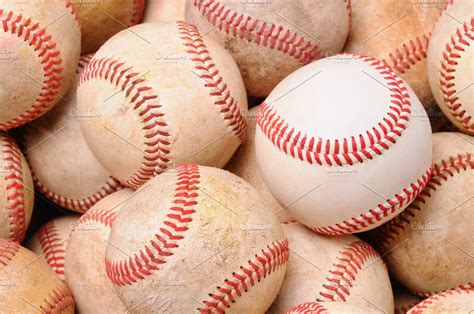 Pile Of Old Baseballs One New Ball High Quality Sports Stock Photos