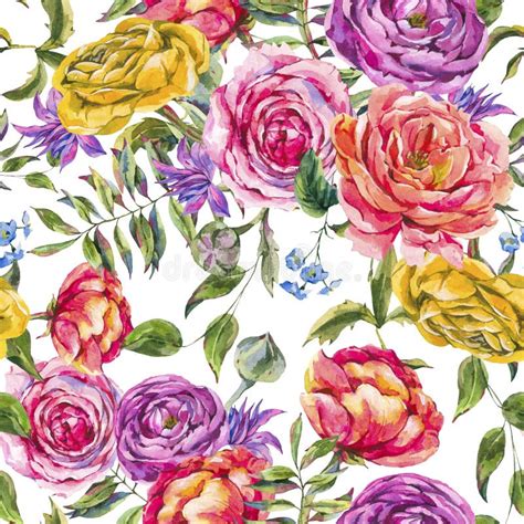 Roses Watercolor Vintage Seamless Pattern Floral Digital Paper