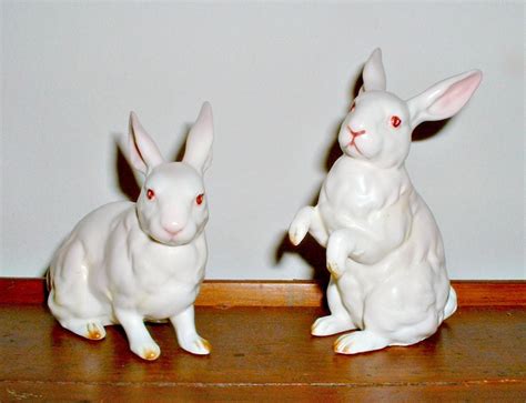 Items Similar To Vintage Lefton Bunny Rabbit Figurines Pink 1960s White