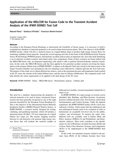 Pdf Application Of The Melcor For Fusion Code To The Transient