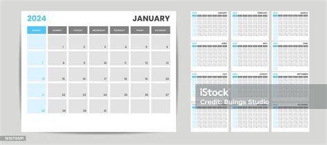 Template Kalender Bulanan Untuk Tahun 2024 Kalender Teks Yang Dapat