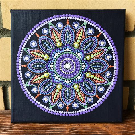 Mandala On Canvas Energy Mandala Mandala Dots Painting Purple Etsy