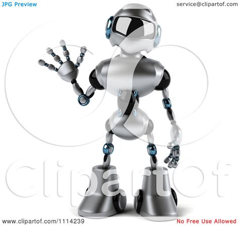 Clipart 3d Silver Male Techno Robot Waving Royalty Free Cgi