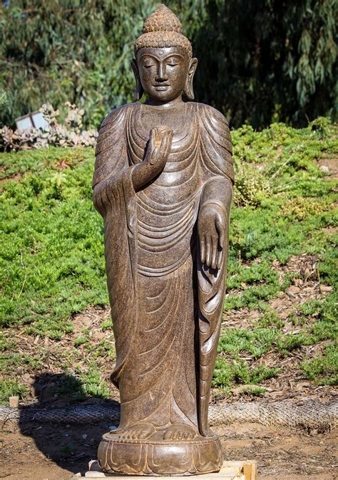 Sold Stone Garden Buddha Sculpture Holding Lotus Flower Perfect For All