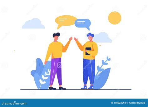 Two Friends Meet On The Street Flat Illustration Stock Vector