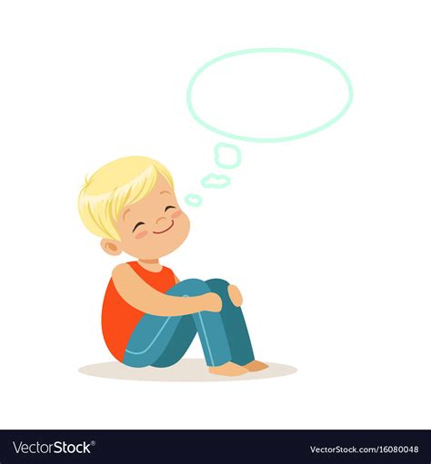 Happy Blonde Little Boy Dreaming With A Thought Vector Image