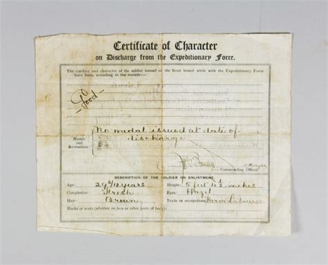 Certificate Of Discharge First New Zealand Expeditionary Force 1918