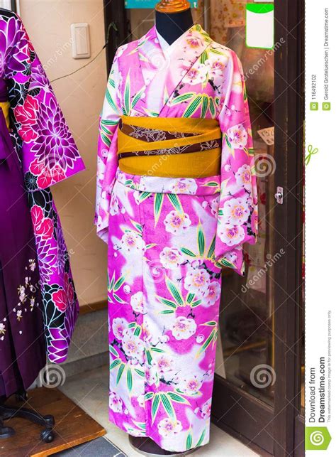 View Of The Colorful Kimono In The Store Kyoto Japan Close Up