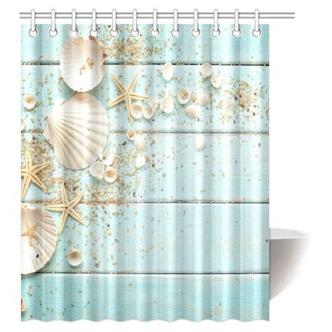 Mypop Seashells Decor Shower Curtain Seashells And Starfish With Sand