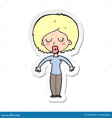 Sticker Of A Cartoon Woman With Closed Eyes Stock Vector Illustration