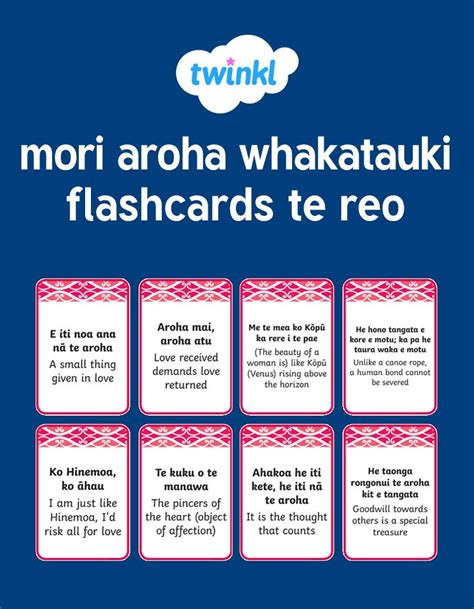 Māori Aroha Whakataukī Flashcards English Translations Te reo maori