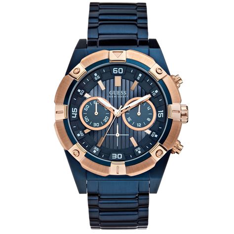 Guess Mens Chronograph Blue Tone Stainless Steel Bracelet Watch 44mm