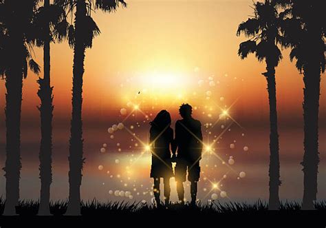 Best Silhouette Of The Romantic Couple Kissing Sunset Illustrations