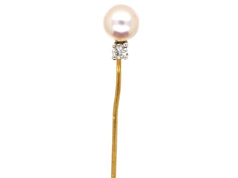 Pearl And Diamond Tie Pin The Antique Jewellery Company