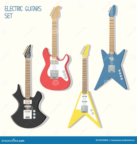 Cute Vector Guitars Illustrations Set Stock Vector Illustration Of