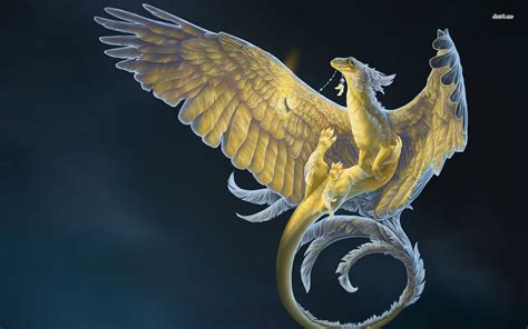 Dragon With Golden Feathers Hd Wallpaper Feathered Dragon Mythical
