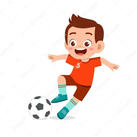 Premium Vector Cute Kid Boy Play Soccer As Striker