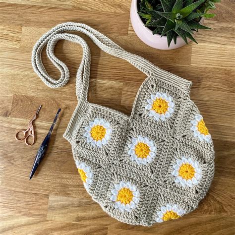 Daisy Granny Square Tote Bag Crochet Pattern Downloadable Etsy Sweden