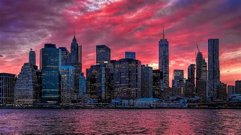 Hd Wallpaper Skyline Sunset United States Reflection Usa New York