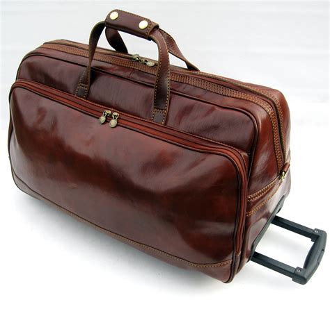 Leather Weekender Xl Travel Duffel Bag On Wheels By Enzo Etsy