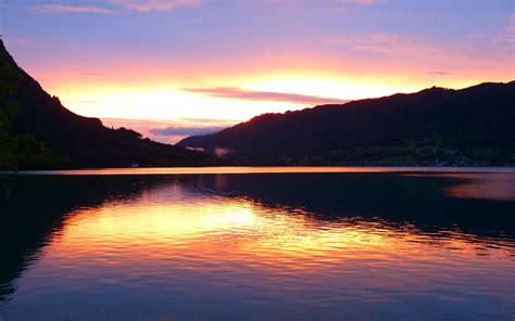 Mountain Lake Sunset Glow Landscape Preview