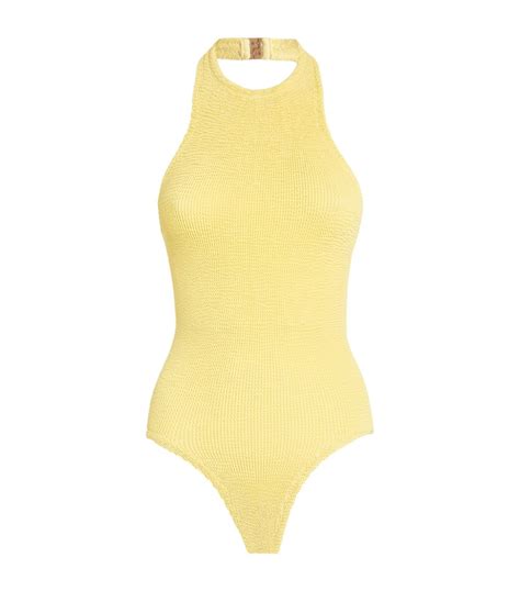 Womens Hunza G Yellow Halterneck Polly Swimsuit Harrods Uk