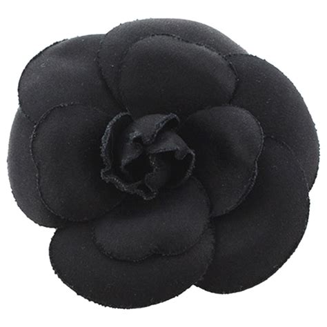 Broche Chanel Camélia Noir Coton Métal Tissu ref 265465 Joli Closet