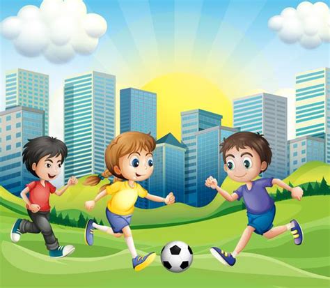 Niños Jugando Al Fútbol En El Parque 418411 Vector En Vecteezy