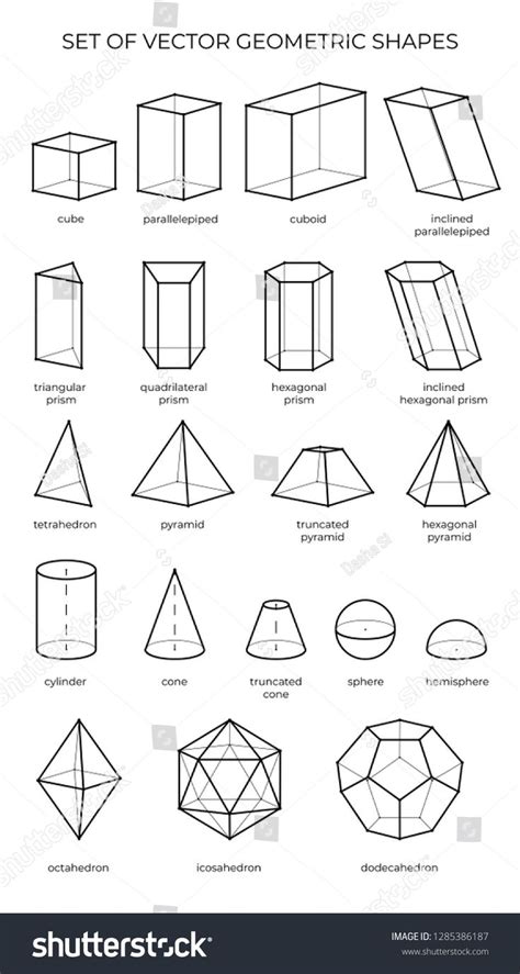 Huge Set Of 3d Geometric Shapes Vector Outline Objects Isolated On A