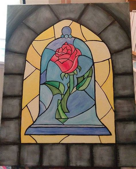 Beauty and the Beast Enchanted Rose Stained Glass Acrylic Painting