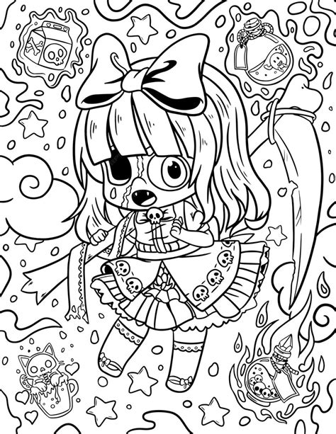 Premium Vector Cute And Creepy Kawaii Pastel Goth Adult Coloring Page