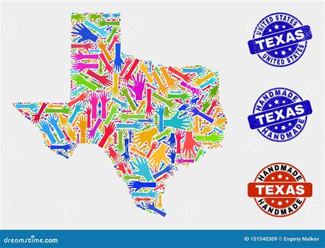 Hand Composition Of Texas State Map And Grunge Handmade Stamps Stock