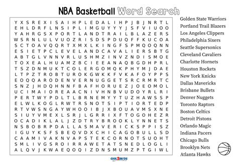 Printable Basketball Word Search Cool2bkids