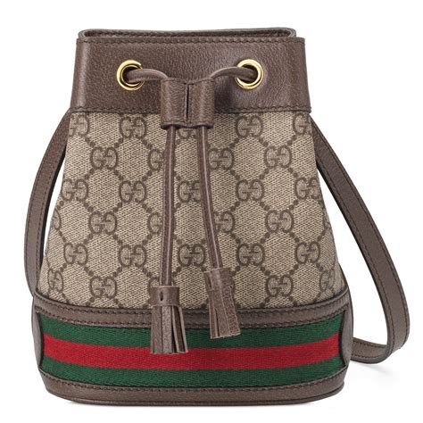 Gucci Ophidia Mini Gg And Web Stripe Canvas Bucket Bag In Brown Modesens