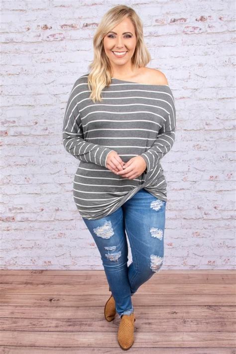 Stripe Babe Top Charcoal Cute Fall Outfits Size 14 Fashion Plus