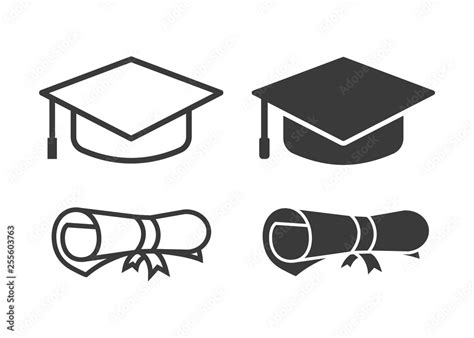 Vector Graduation Cap And Diploma Icons เวกเตอร์สต็อก Adobe Stock