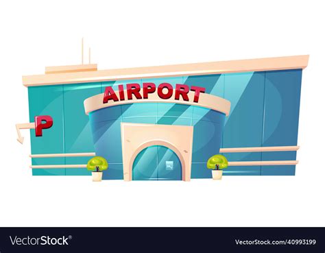 Airport Exterior Cartoon Airfield Terminal Vector Image