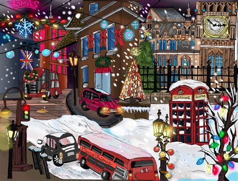 Uk Christmas Celebration London Art Print Big Ben Tower Etsy