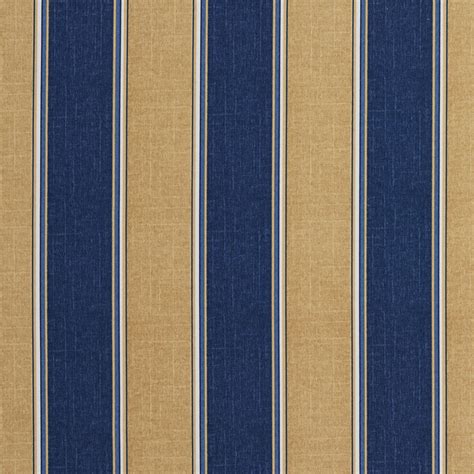Beige And Blue Dark Large Stripe Print Upholstery Fabric