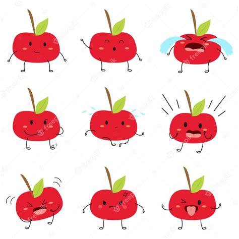 Premium Vector Cute Red Apples Cartoon Character With Funny Expressions Set