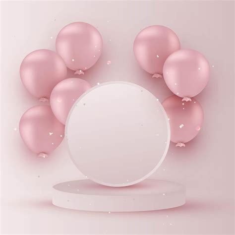 Premium Vector Pink Promotional Podium With Balloons
