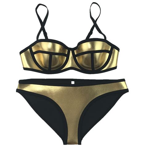 Wholesale Hot Custom Logo Sexy Beach Gold Bikini Swimwear Womens China Swimwear And Wholesale