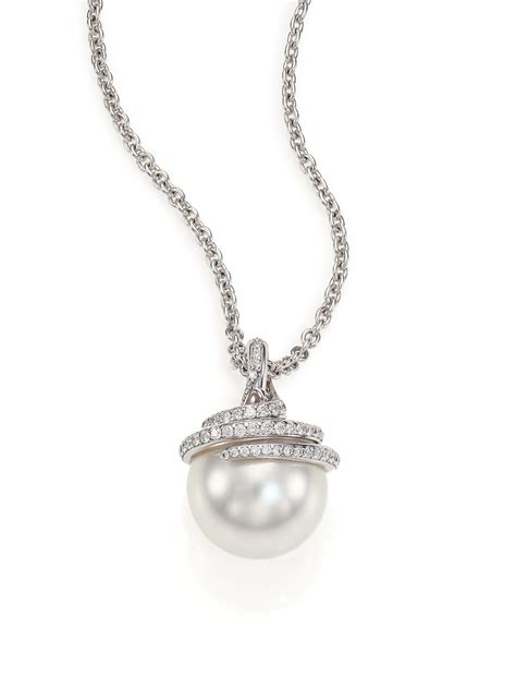 Mikimoto Twist 11mm White Cultured South Sea Pearl Diamond And 18k White