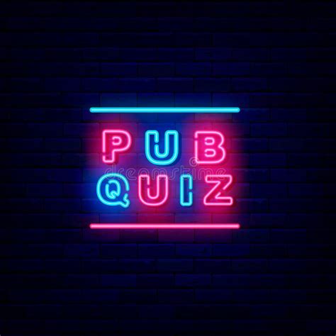 Pub Quiz Neon Signboard Play Game Emblem Exam Design Outer Glowing