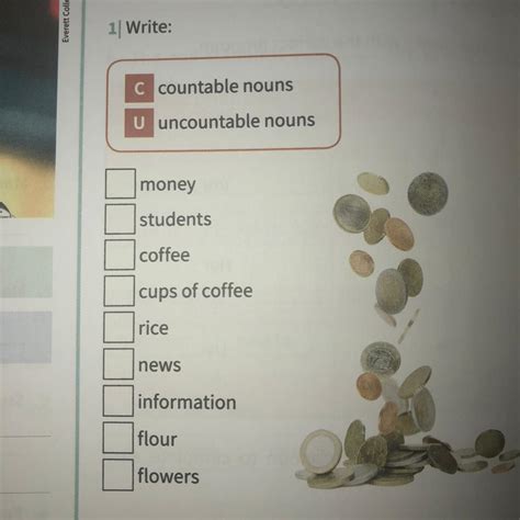 1 Write C Countable Nouns U Uncountable Nouns Money Students