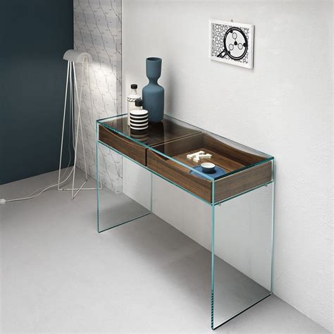 Gulliver Glass Console Table With Shelf Or Drawers By Tonelli Klarity