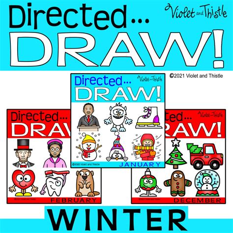 Directed Drawing Bundle January February December Winter Snowman Write